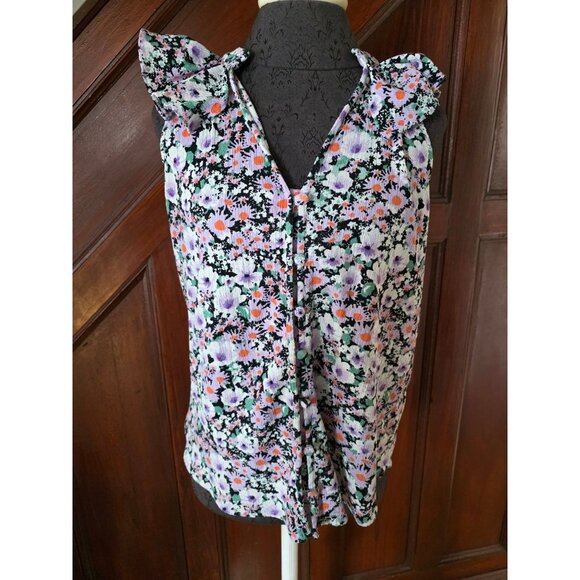 Anthropologie Floral Button-Front Sleeveless Top With Ruffle Collar L - Picture 1 of 8